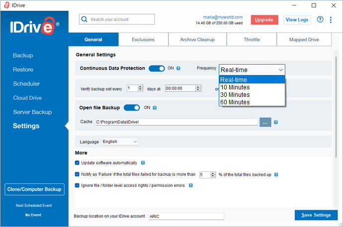 Disable Continuous Backup