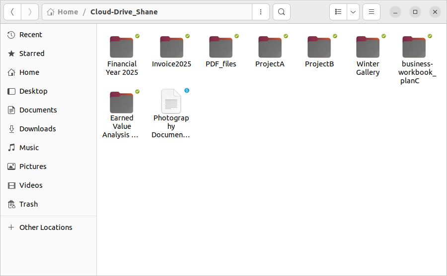 Blue and green sync status icons on files in Cloud Drive folder screenshot