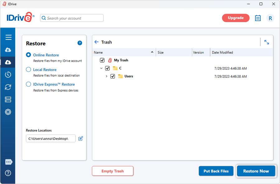 I deleted files from my IDrive account. Is it possible to restore t... screenshot